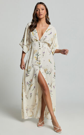 Inka Midi Dress - Short Sleeve Button Down Dress in Botanical Floral | Showpo (US, UK & Europe)