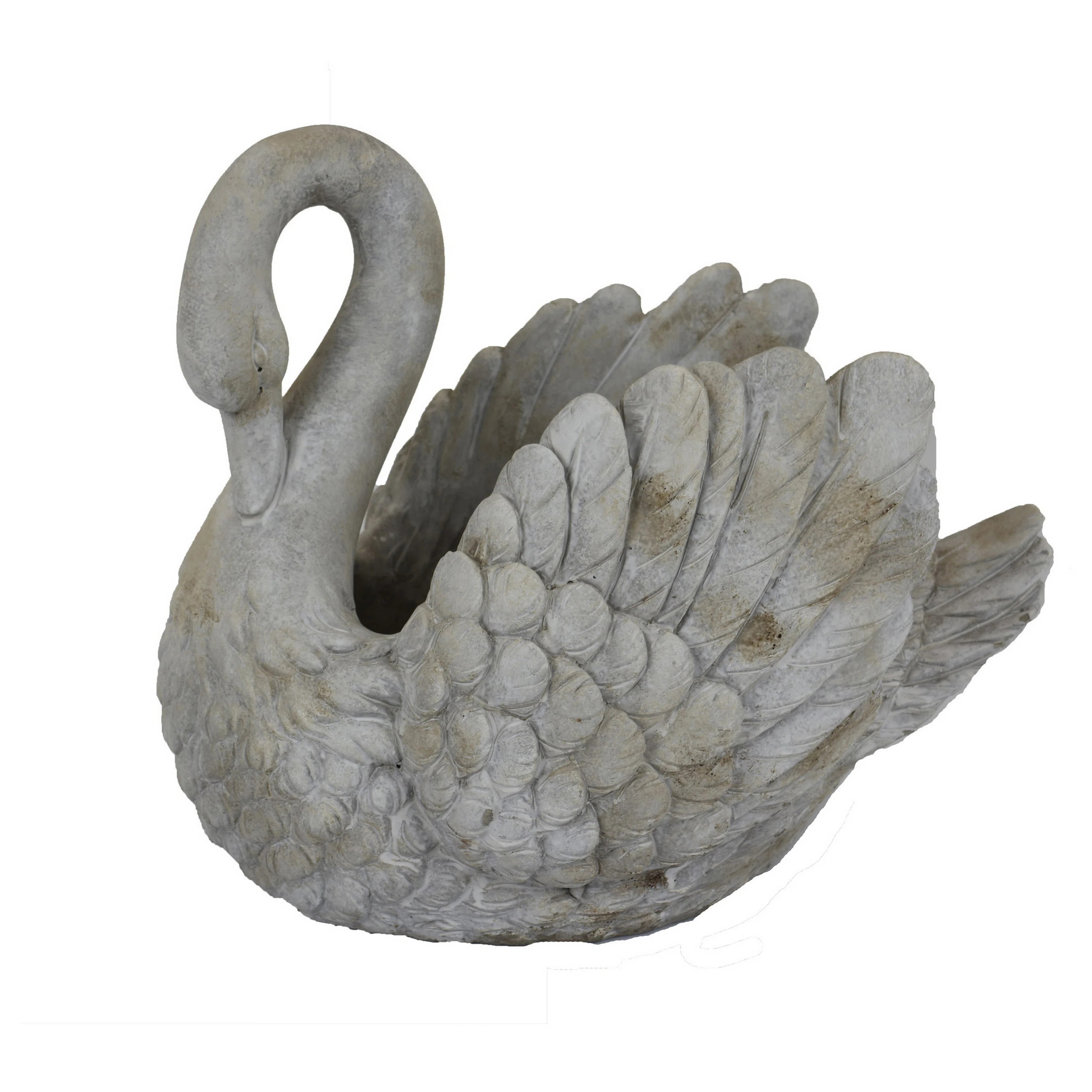 Jina Large Planter With Swan Sculpted Details, Gray Terracotta | Wayfair North America