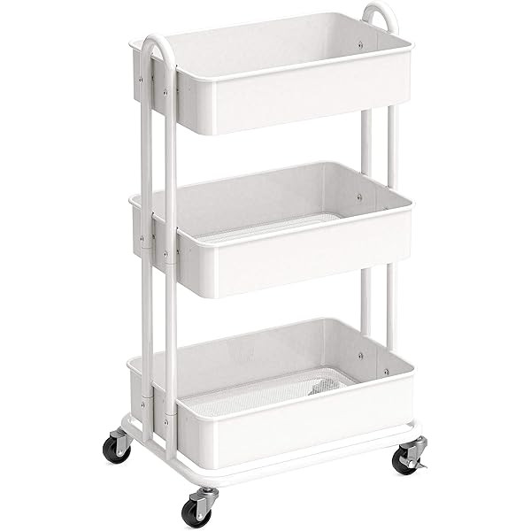 Homchwell 3 Tier Metal Utility Rolling Cart with Lockable Wheels, Multifunction Movable Storage Shel | Amazon (US)