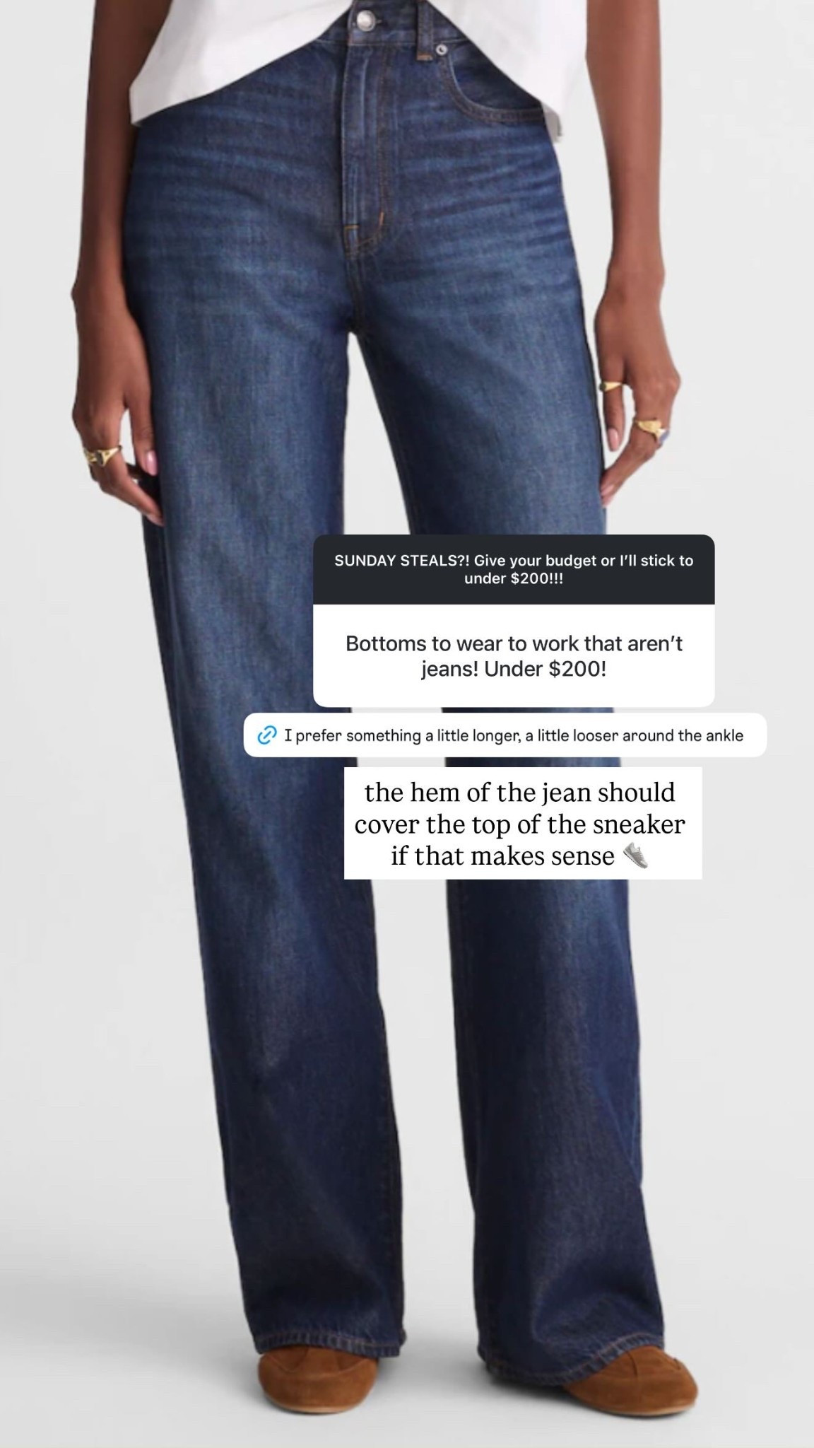 jeans to wear with sneakers: the hem of the jean should cover the top of the sneaker if that makes sense 👟