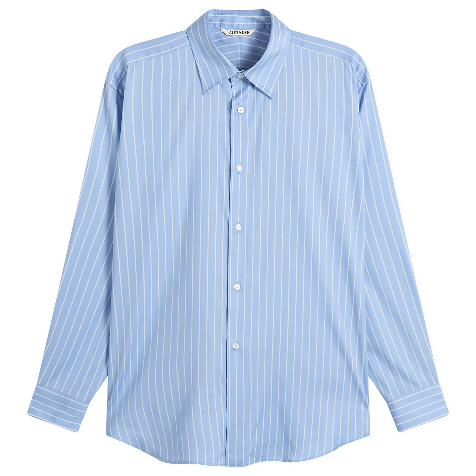 Auralee Men's Cotton Silk Stripe Shirt in Sax Blue Stripe, Size 4 | END. Clothing