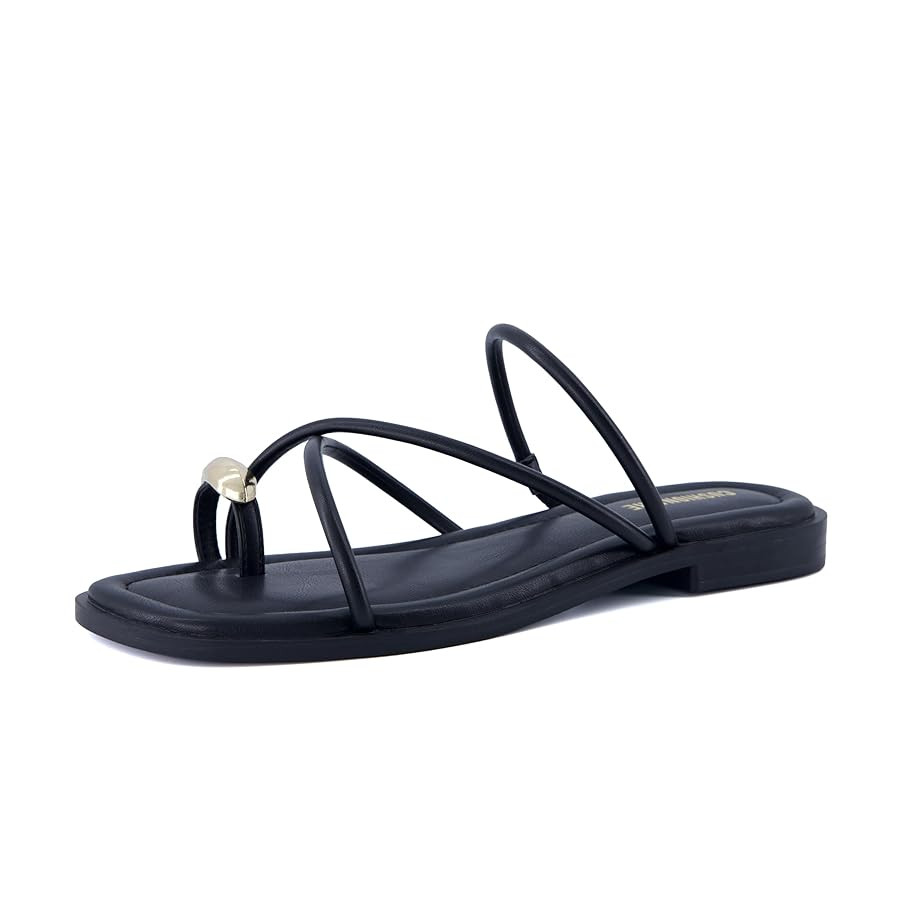 CUSHIONAIRE Venue Women’s Strappy Toe-Loop Slide Sandals with Gold-Tone Accent & Memory Foam Co... | Amazon (US)