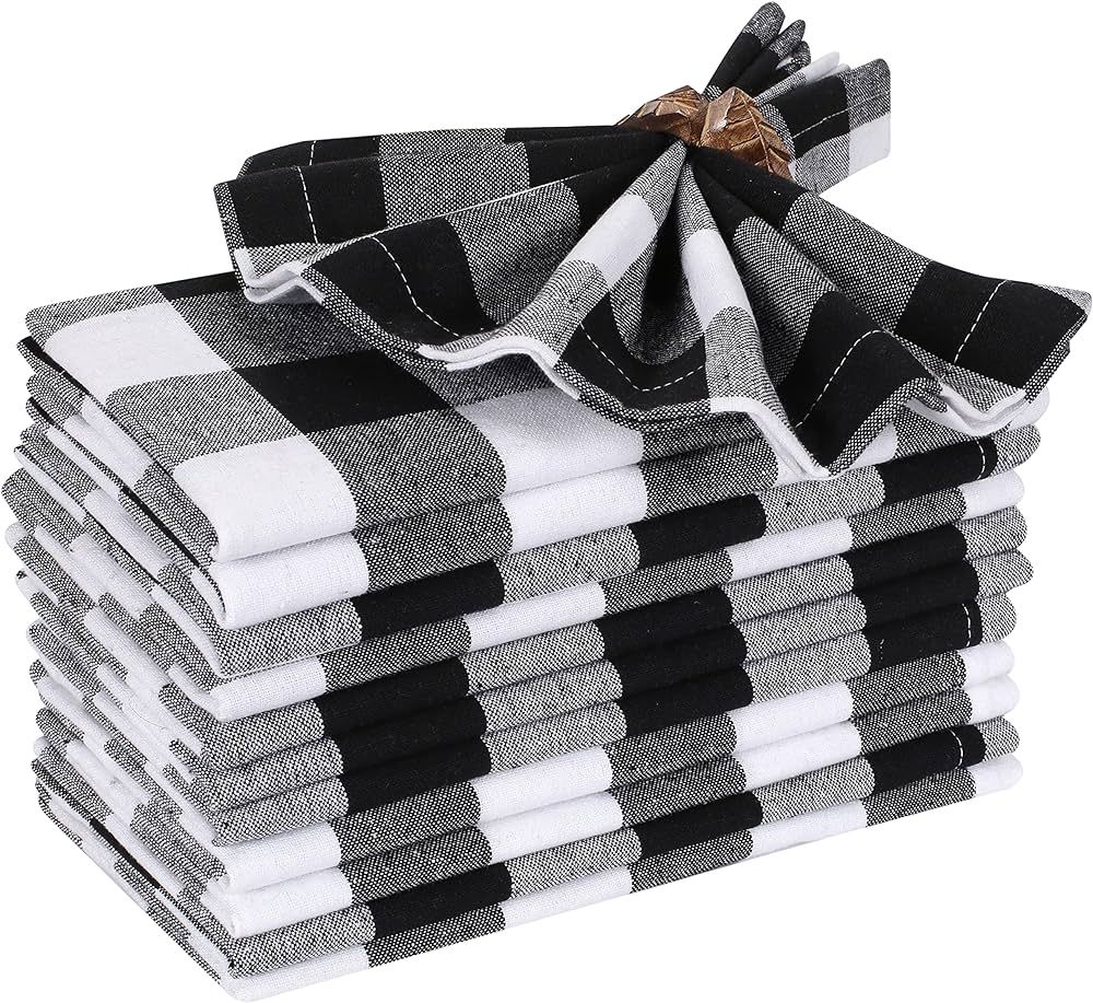 Cloth Napkins Set of 12 Cotton, Dinner Napkins 16x16 Inches, Gingham Check 100% Cotton Plaid Chec... | Amazon (US)