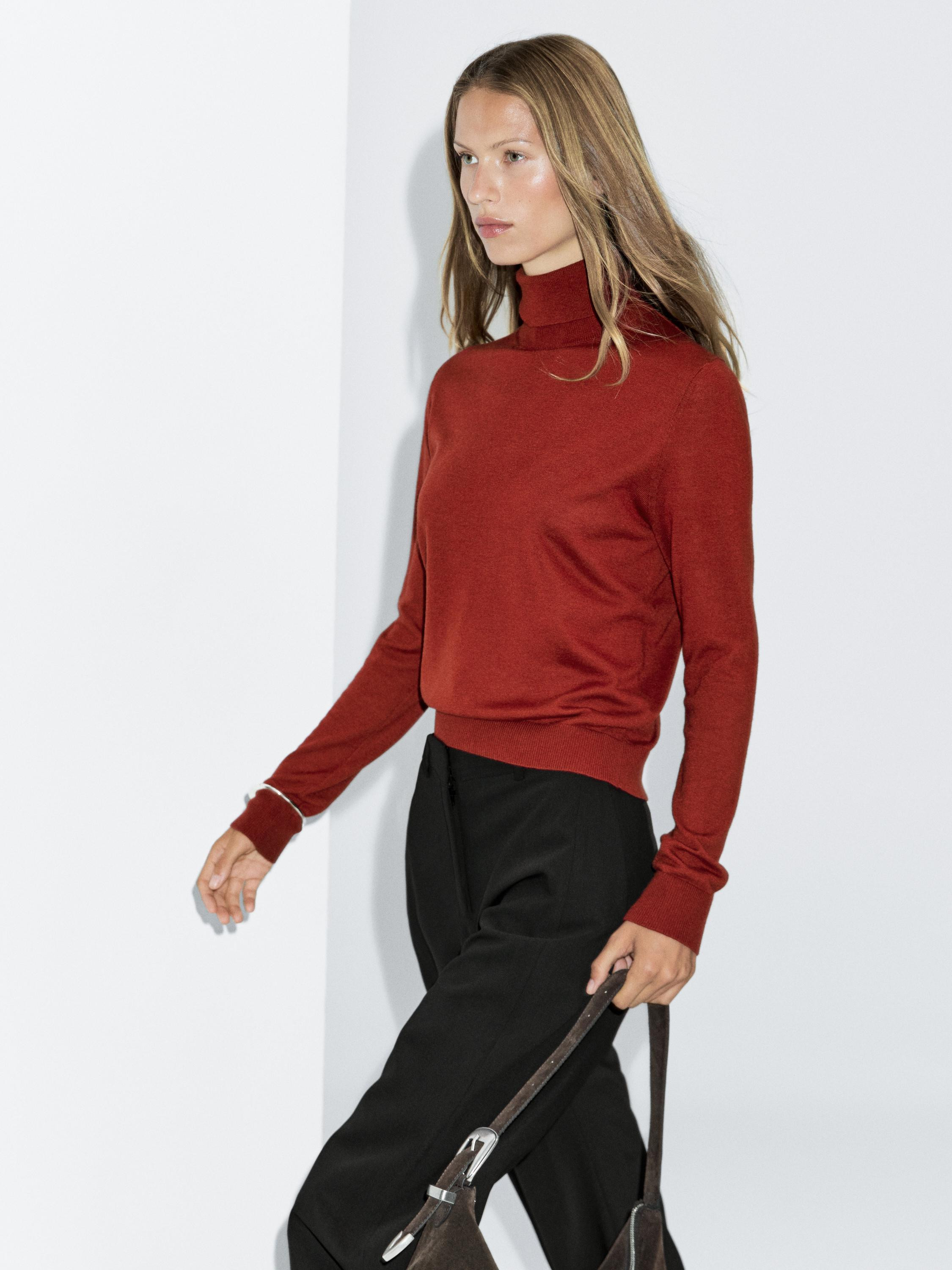 High neck wool blend sweater | Massimo Dutti US