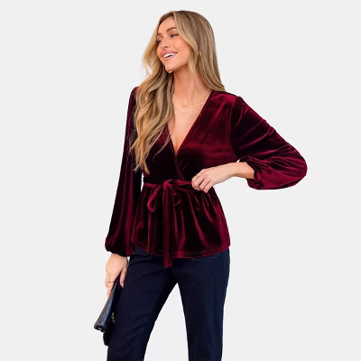 Women's Elegant Velvet Wrap Blouse with Tie Belt - Cupshe | Target