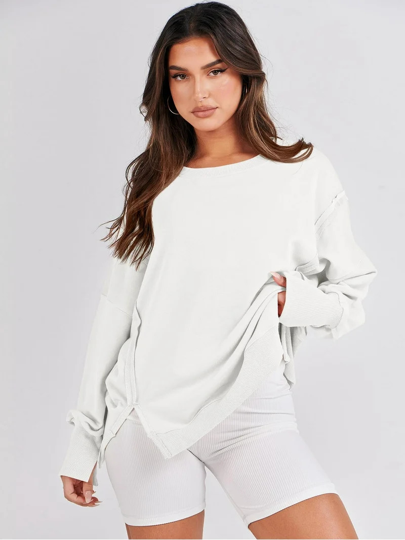 Luniro Women's Oversized Sweatshirts Casual Long Sleeve Side Slit Loose Fit Fall Pullover Shirt T... | Walmart (US)