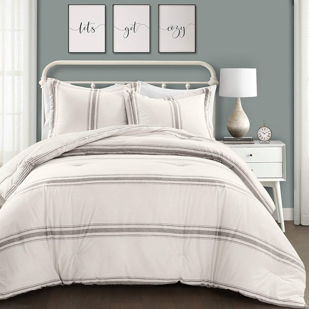 Lush Decor Comforter Farmhouse Stripe, King, Gray | Amazon (US)