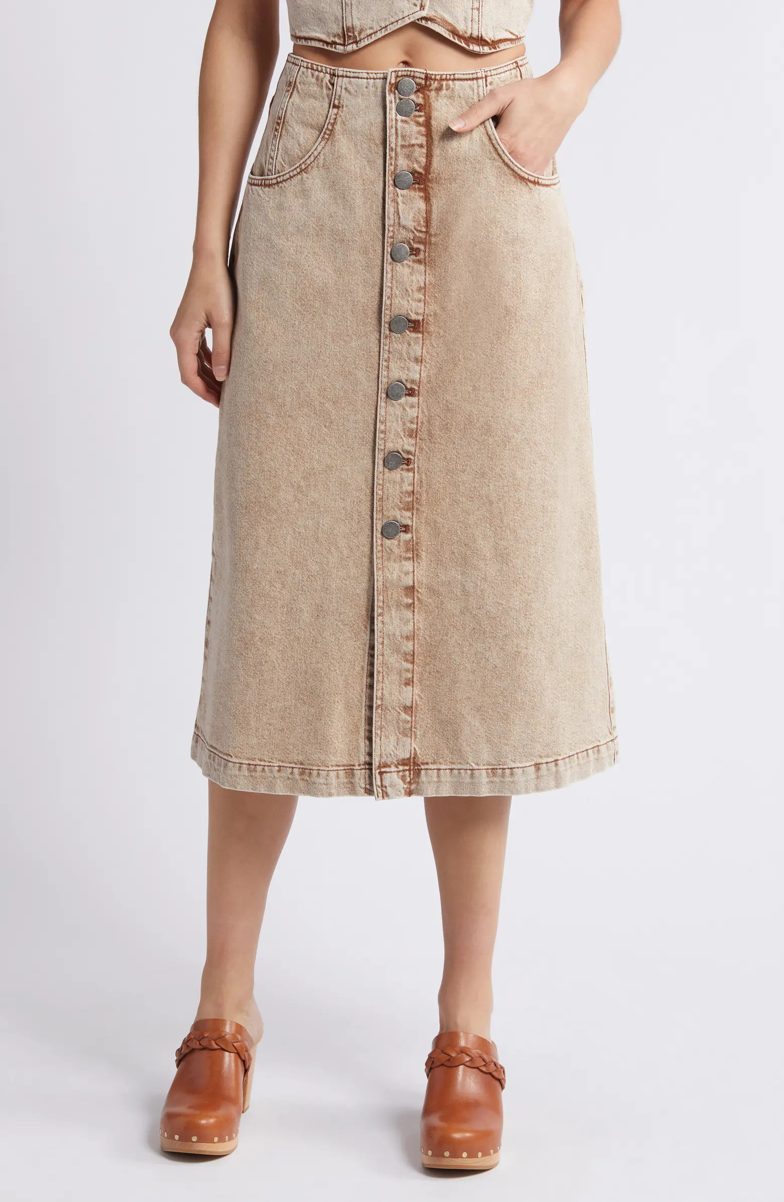 Button Front Denim Midi Skirt | Nordstrom