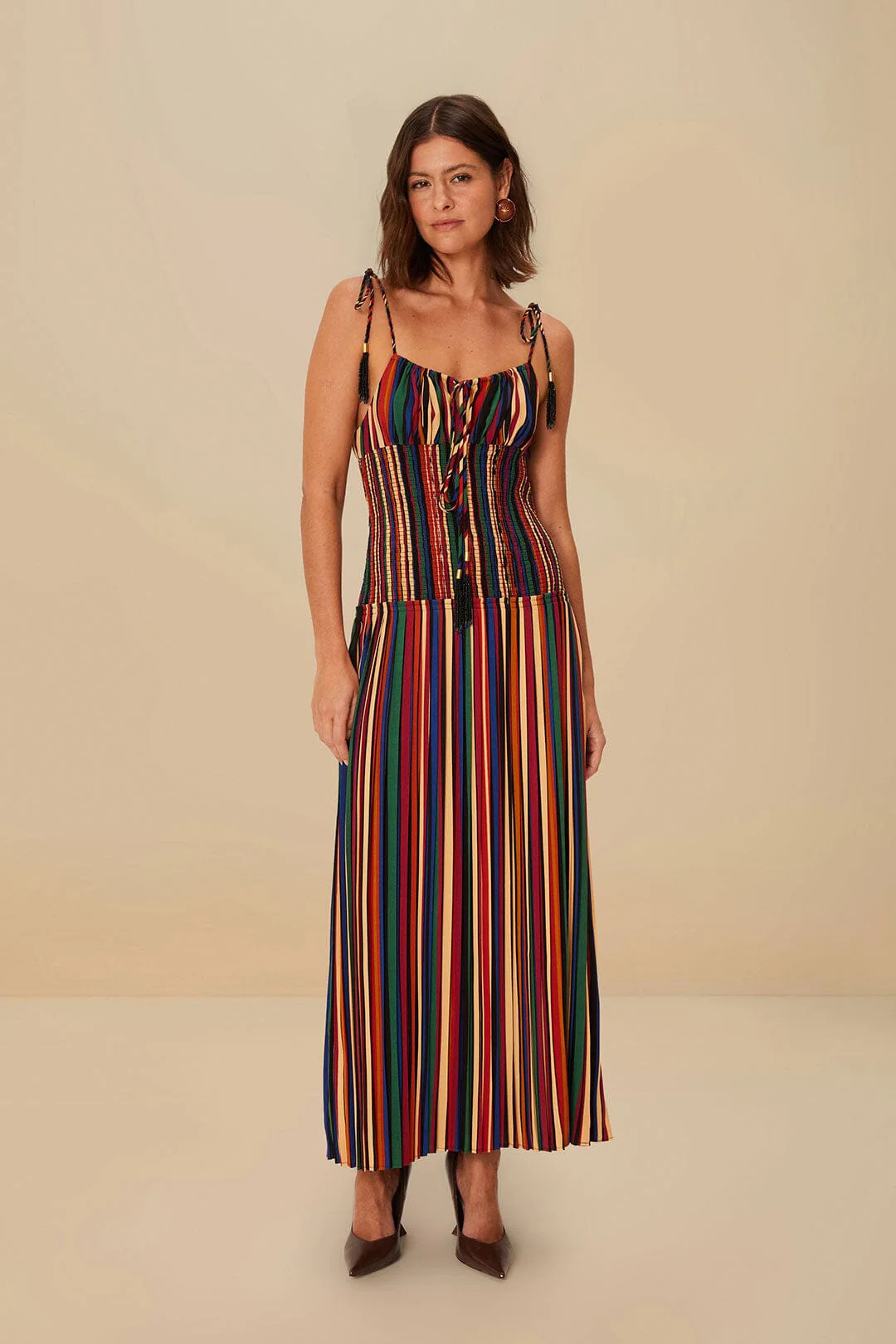 Multicolor Pipa Stripes Midi Dress, PIPA STRIPES MULTICOLOR / XXS | FarmRio (US)
