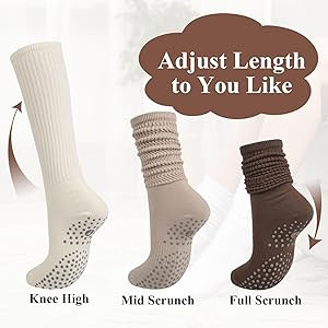 Grip Pilates Socks for Women, Yoga Slouch Socks with Grip for Barre Workout Hospital Long Scrunch... | Amazon (US)