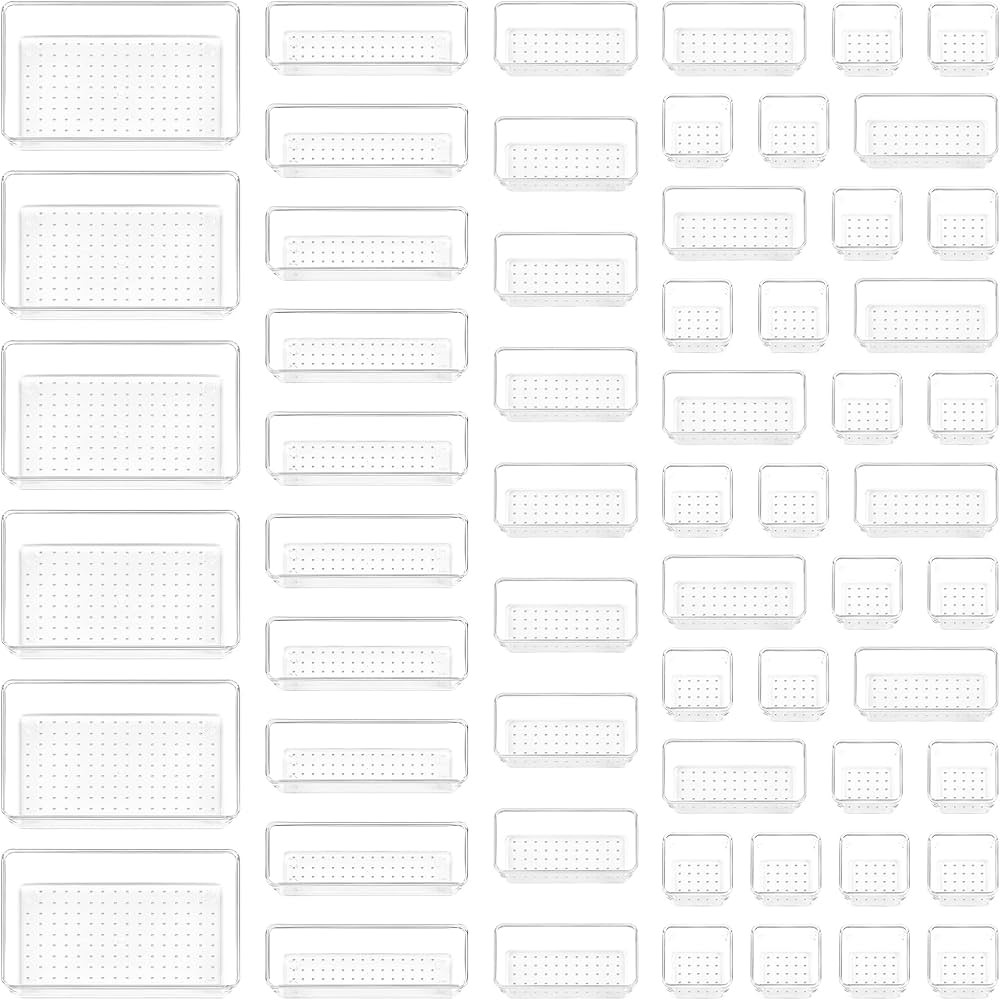 Vtopmart 60 PCS Drawer Organizer, 4-Size Clear Plastic Drawer Organizer Bins Containers for Bathr... | Amazon (US)
