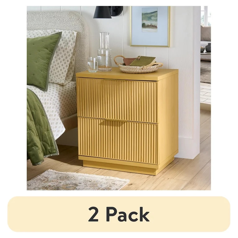 (2 pack) Better Homes & Gardens Lillian Fluted 2-Drawer Nightstand with USB, Natural Pine | Walmart (US)