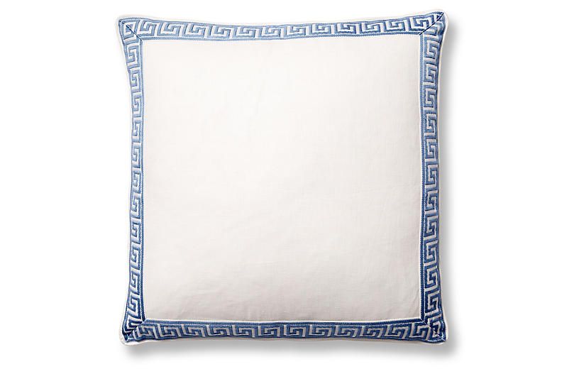 Athena 22x22 Pillow, Oyster/Blue Linen | One Kings Lane