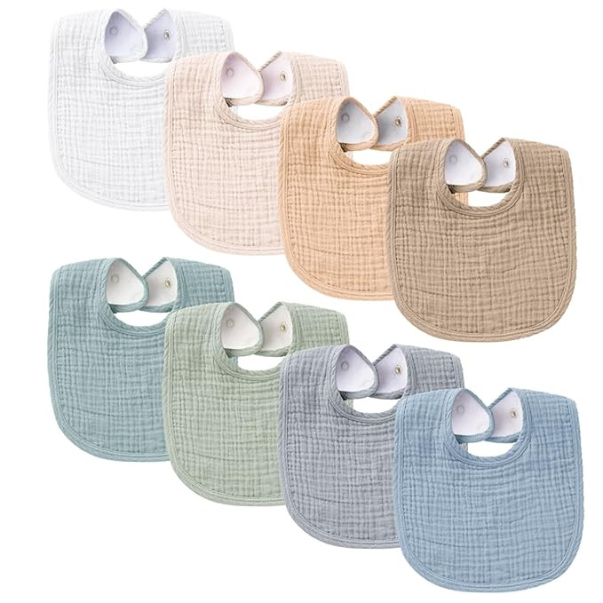 Konssy Muslin Baby Bibs 8 Pack Baby Bandana Drool Bibs Cotton for Unisex Boys Girls, 8 Solid Colo... | Amazon (US)