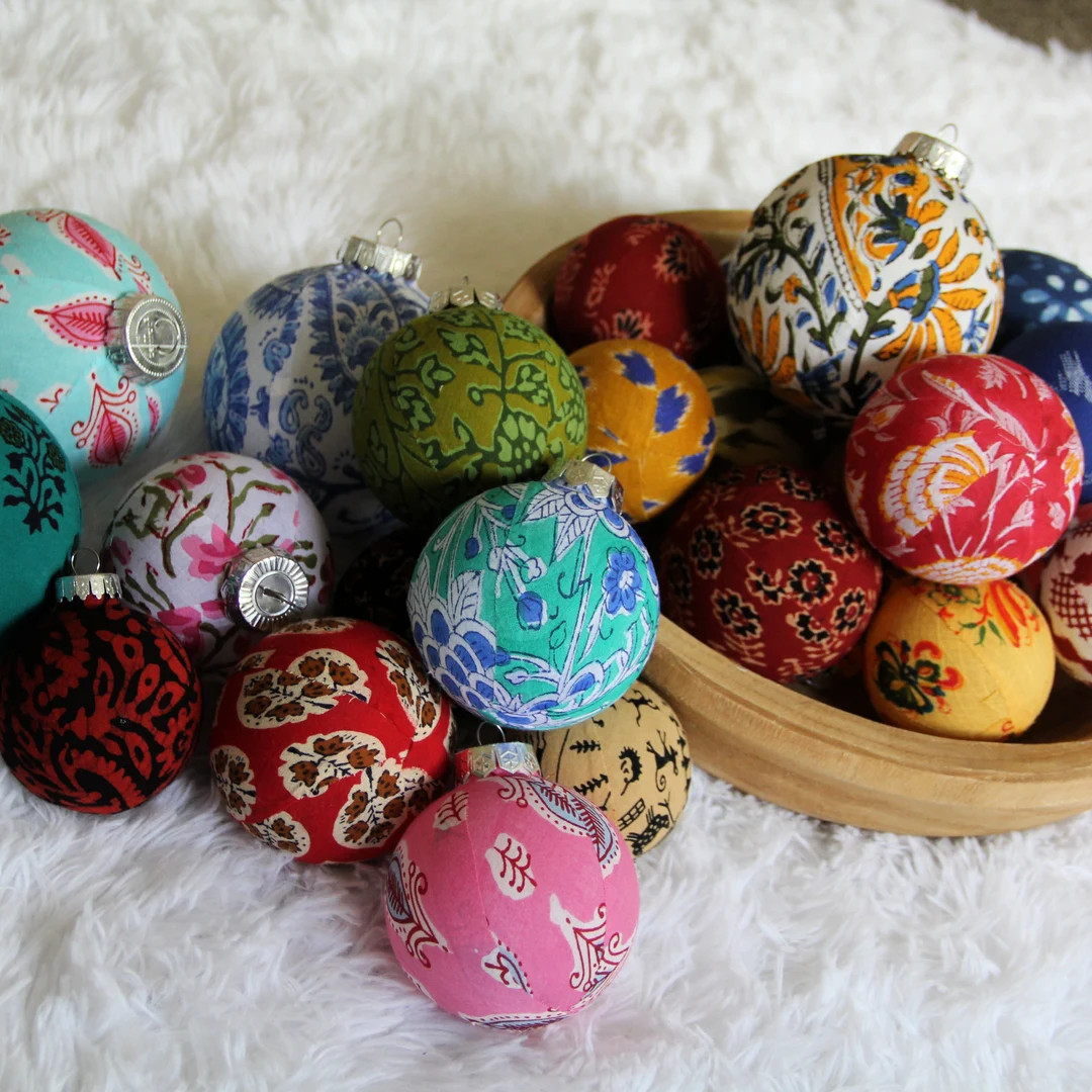 Bohemian Inspired Christmas Ornaments. Genuine India Fabrics. Holiday Home Decoration. - Etsy | Etsy (US)