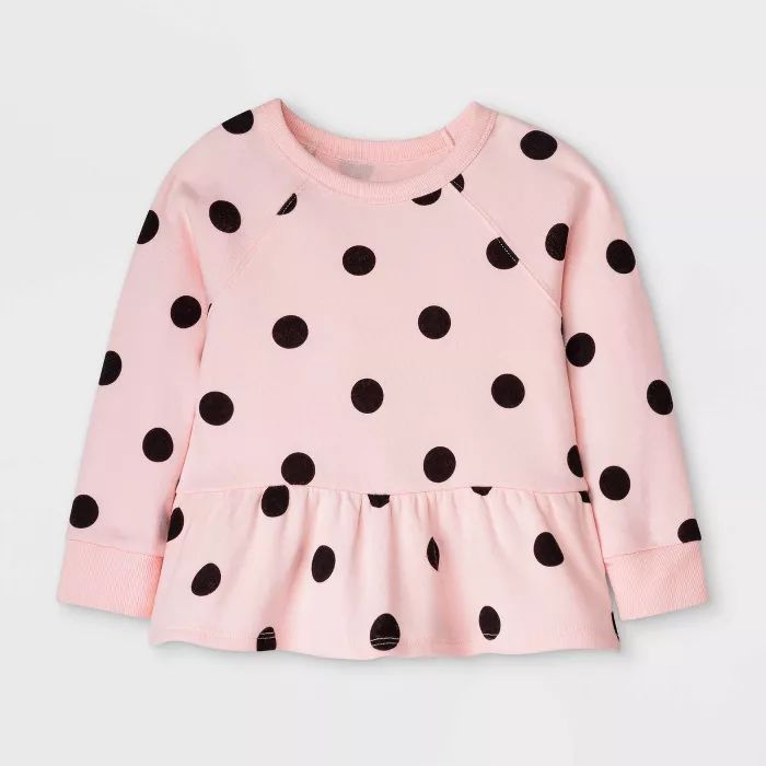 Grayson Mini Toddler Girls' Dot Fleece Peplum Pullover Sweatshirt - Pink | Target