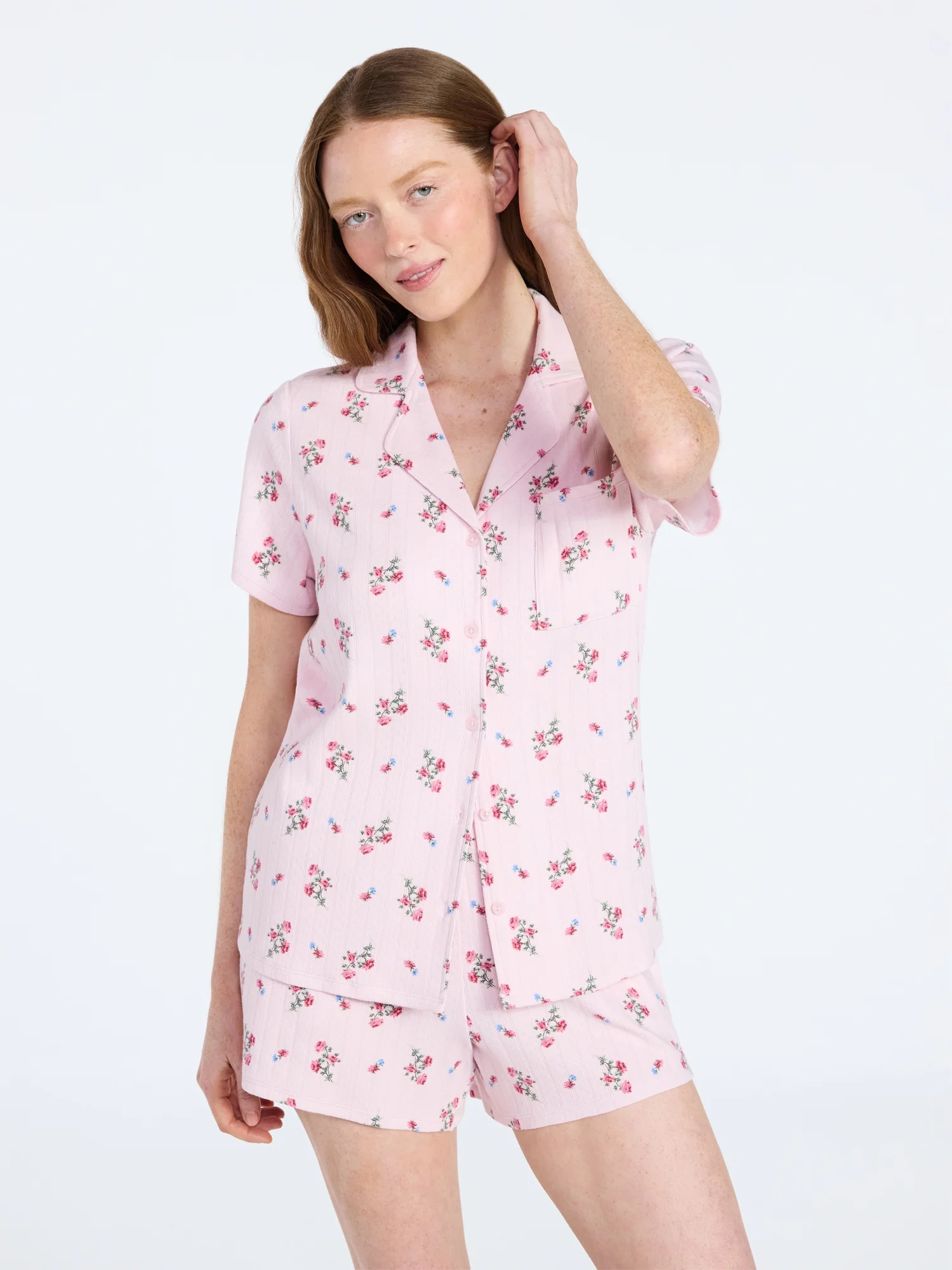 Joyspun Women’s Pointelle Knit Notch Top and Shorts Pajama Set, 2-Piece, Sizes XS-3X | Walmart (US)