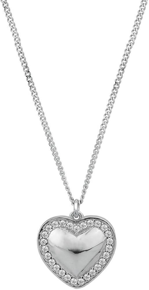 Vanbelle Sterling Silver Jewelry - Rhodium Plated with 925 Stamp - Studded Heart Charm Pendant Ne... | Amazon (US)