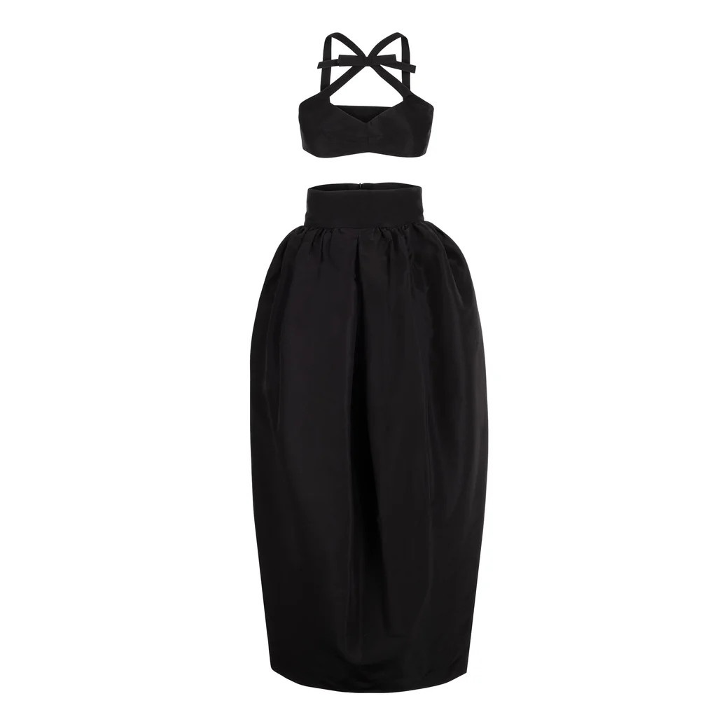Olivia Bow Set in Black Faille | Over The Moon