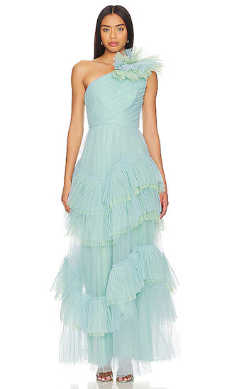 One Shoulder Tulle Gown in Blue Combo | Revolve Clothing (Global)