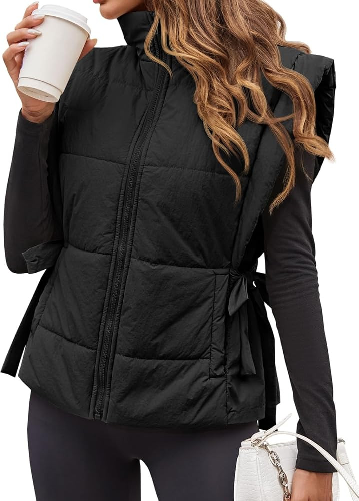 Tankaneo Womens Cropped Puffer Vest Cap Sleeve Zip Up Lightweight Padded Puffy Warm Coat | Amazon (US)