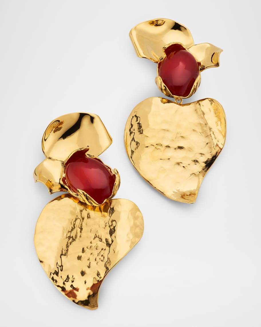 Saint Laurent Oversized Petal and Cabochon Pendant Earrings | Neiman Marcus