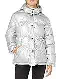Urban Republic Women's Juniors Patent Leather Puffer Jacket, Silver, S | Amazon (US)