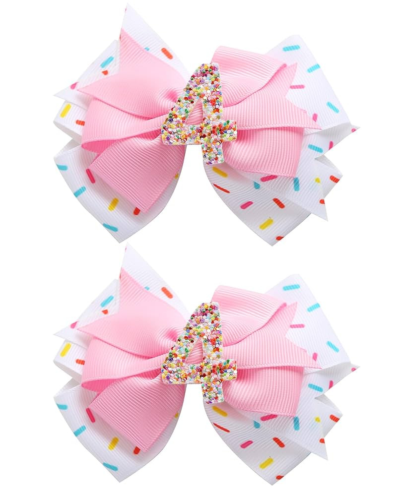 2Pcs Birthday Hair Bow for Baby Girls 2 3 4 5 6 7 Years Sprinkle Decorations Confetti Ice Cream P... | Amazon (US)