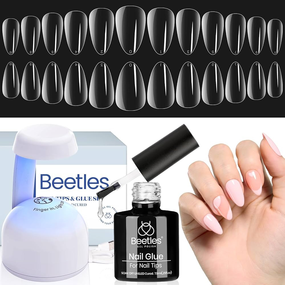 Beetles Gel Nail Kit Almond-500Pcs Gel Nail Kit Easy Nail Extension Set Short Almond Shape 5 In 1... | Amazon (US)