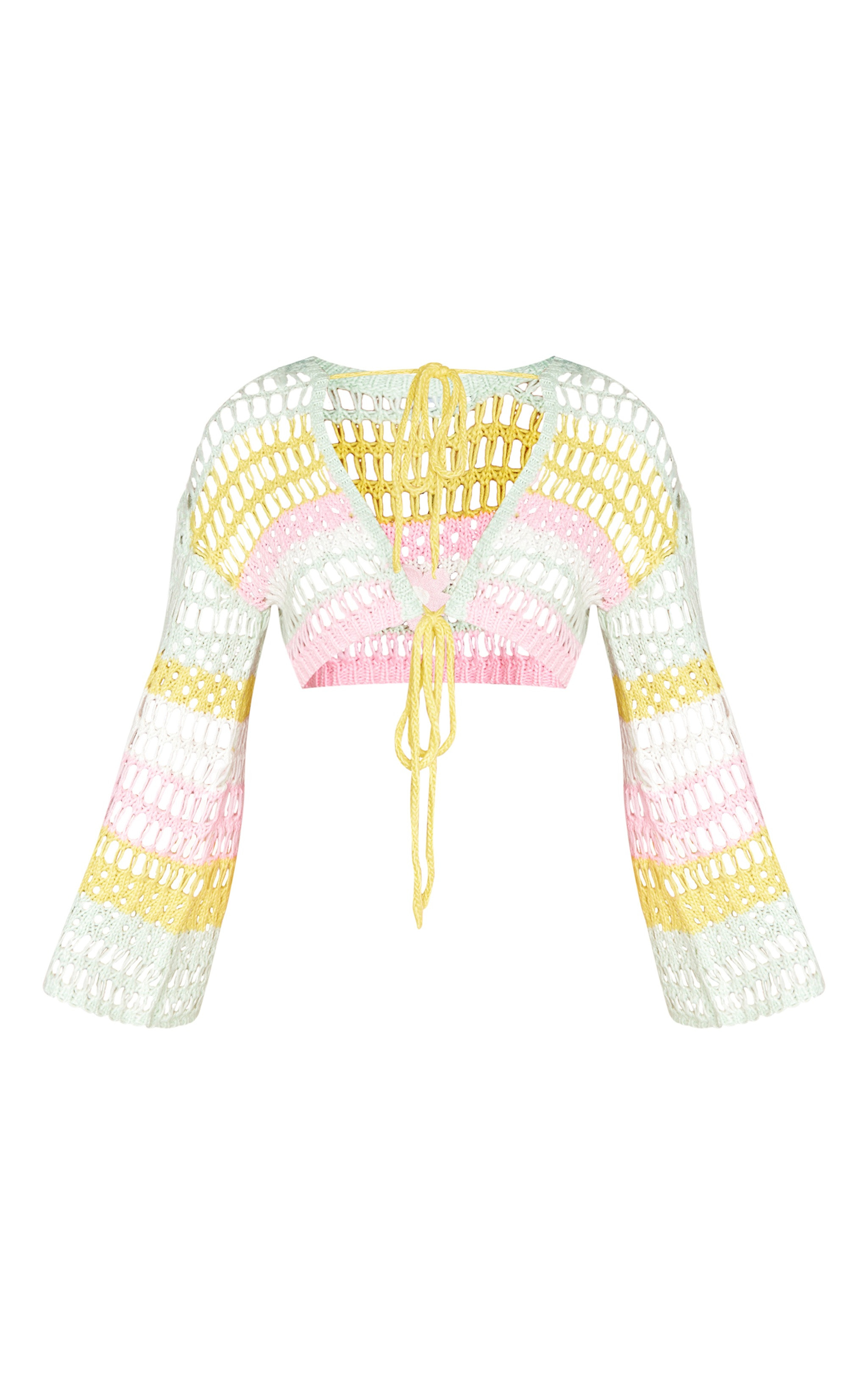 Pink Open Crochet Knit Floral Applique Crop Top | PrettyLittleThing US