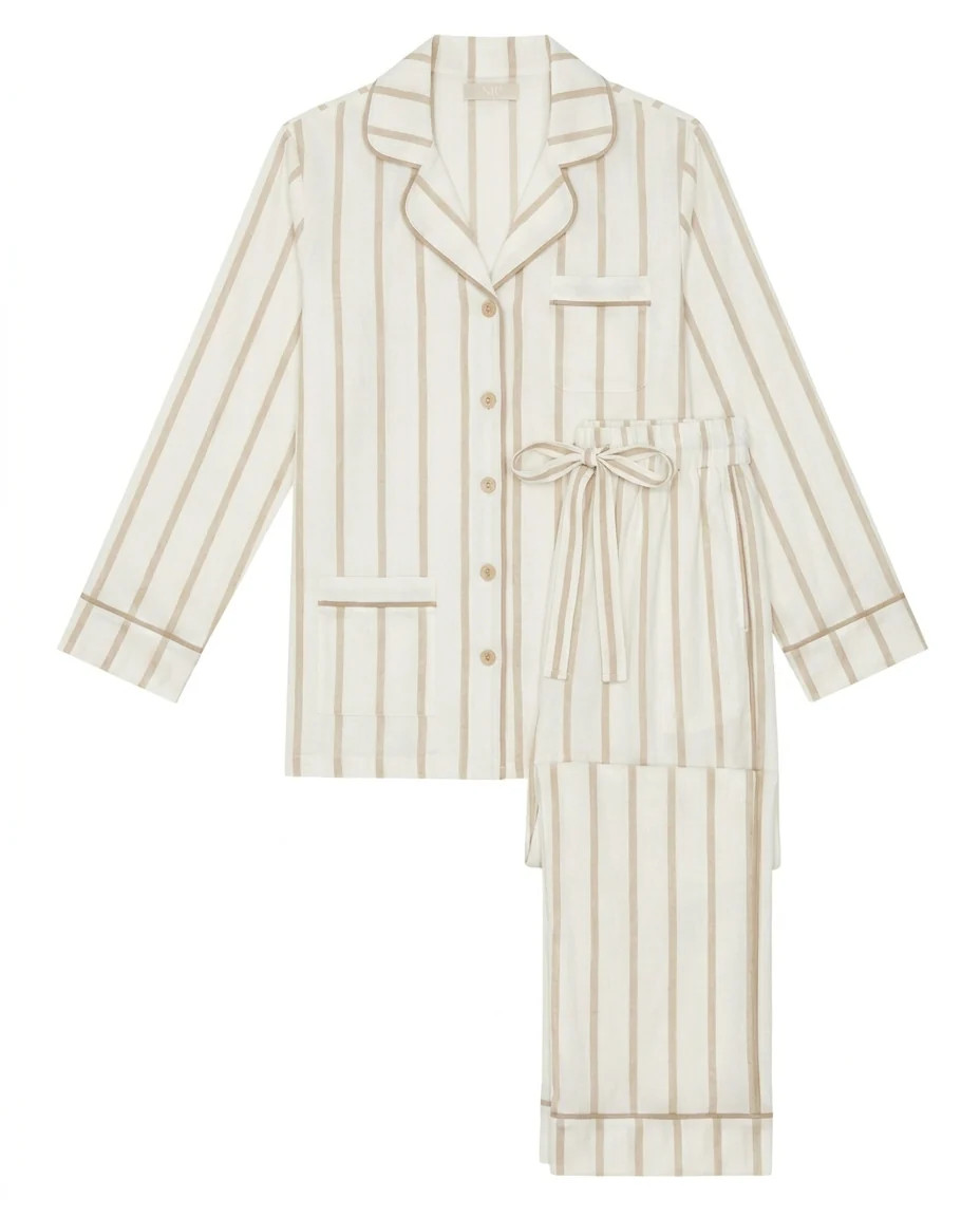 Luxe Stretch Cotton Pajama Set in Champagne Stripe | KIP