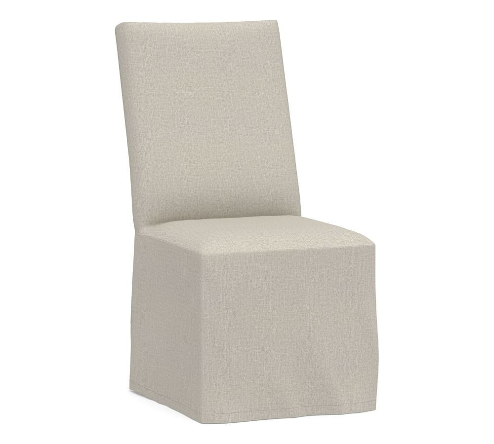 PB Comfort Square Dining Side Chair Long Slipcover, Performance Heathered Tweed Pebble | Pottery Barn (US)