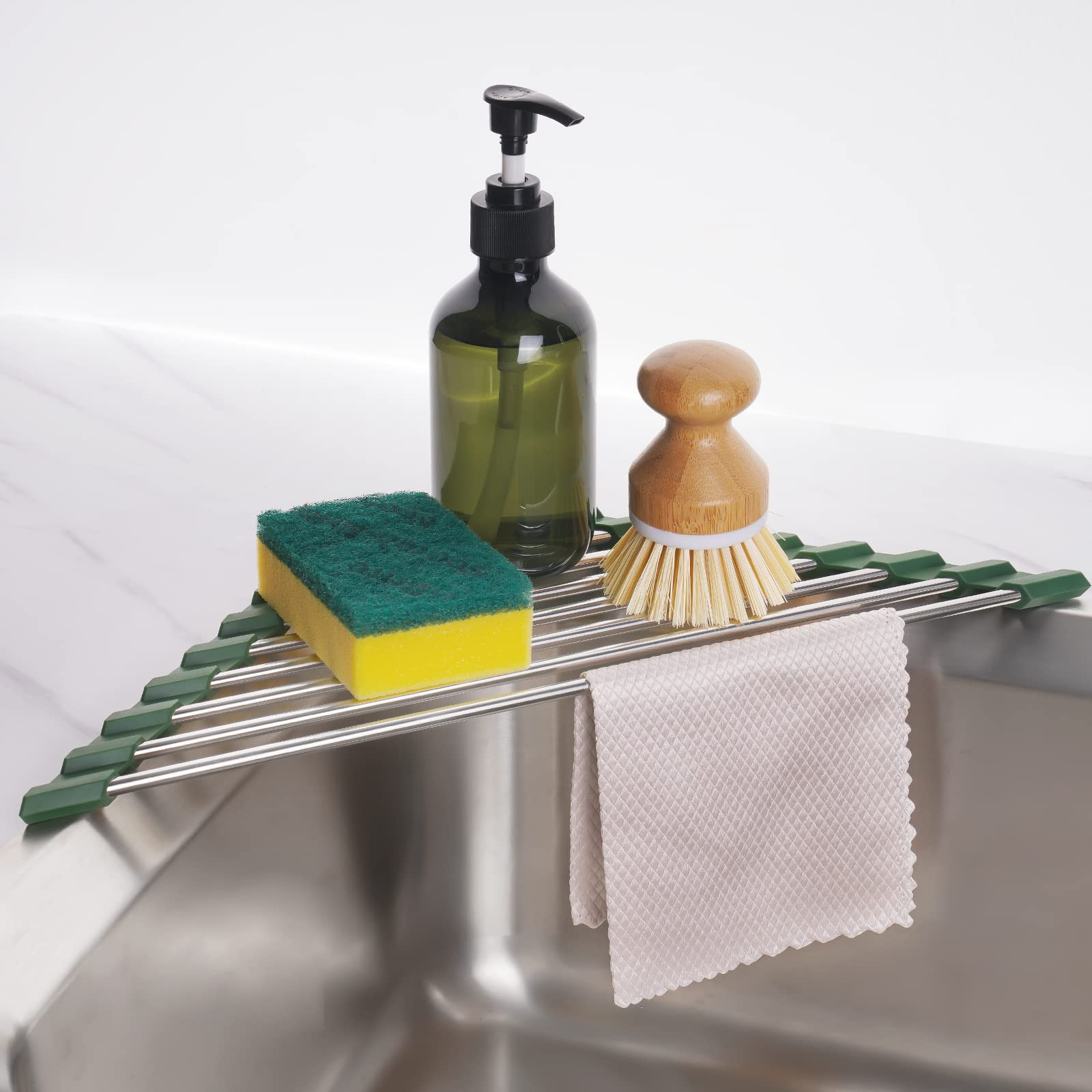 Tomorotec Triangle Roll-Up Dish Drying Rack for Sink Corner Small Foldable Stainless Steel Over T... | Amazon (US)