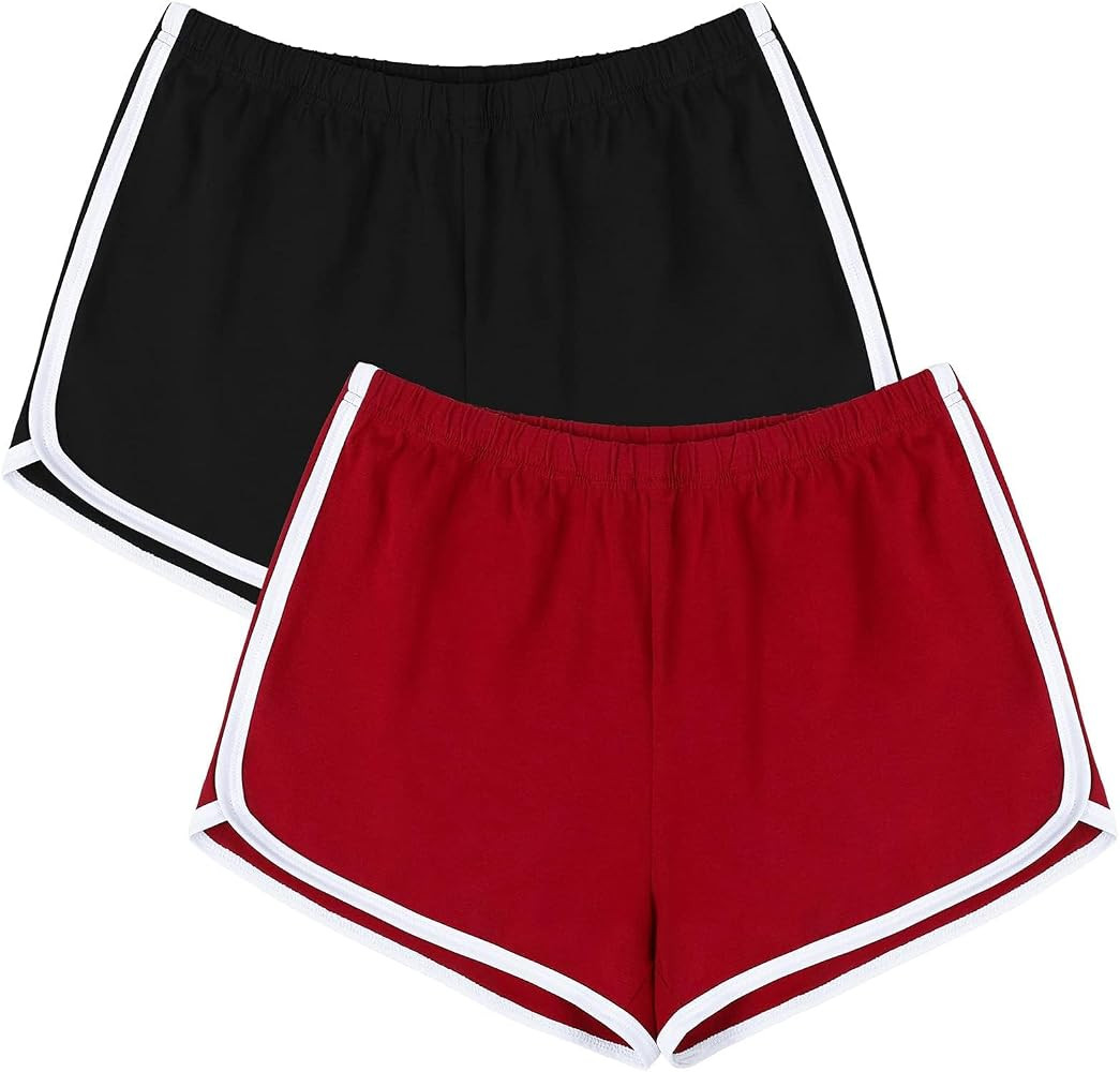 URATOT Women's Cotton Gym Yoga Summer Running Active Dance Elastic Shorts, Pack of 2 | Amazon (US)