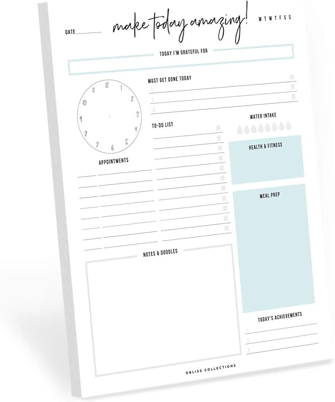 Bliss Collections Daily Planner Tear Off Pad, 50 Undated Sheets, Desk Notepad, Motivational Daily... | Amazon (US)