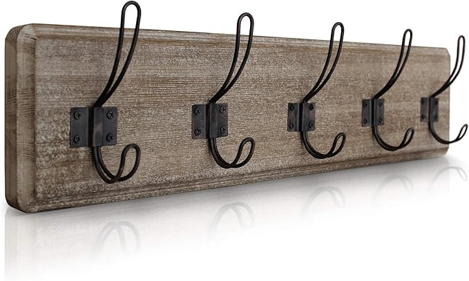 HBCY Creations Rustic Coat Rack - Wall Mounted Brown Wooden 24" Entryway Coat Hooks - 5 Rustic Ho... | Amazon (US)