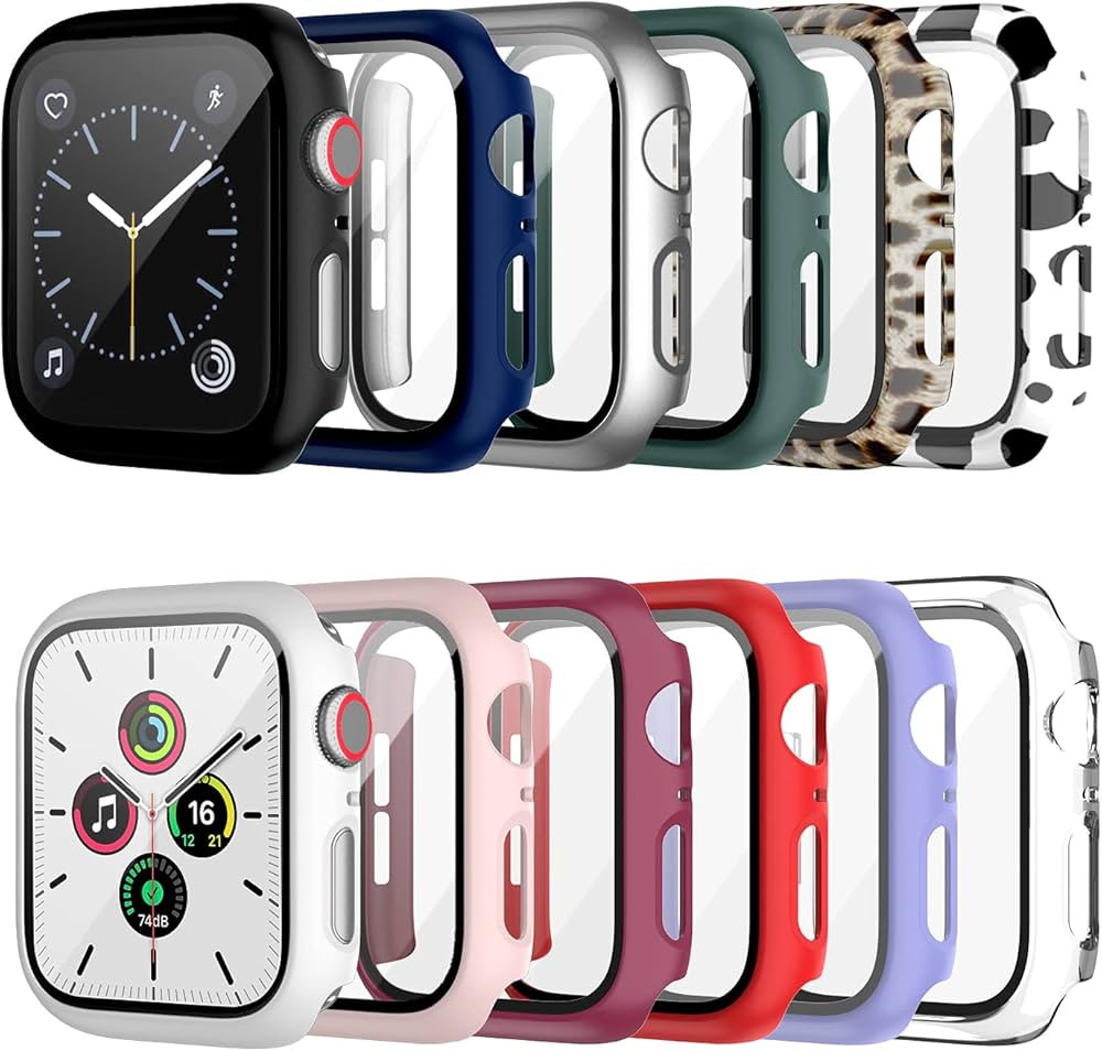 Cuteey 12 Pack Case with Tempered Glass Screen Protector for Apple Watch Series 6/SE/5/4, Full Ma... | Amazon (US)