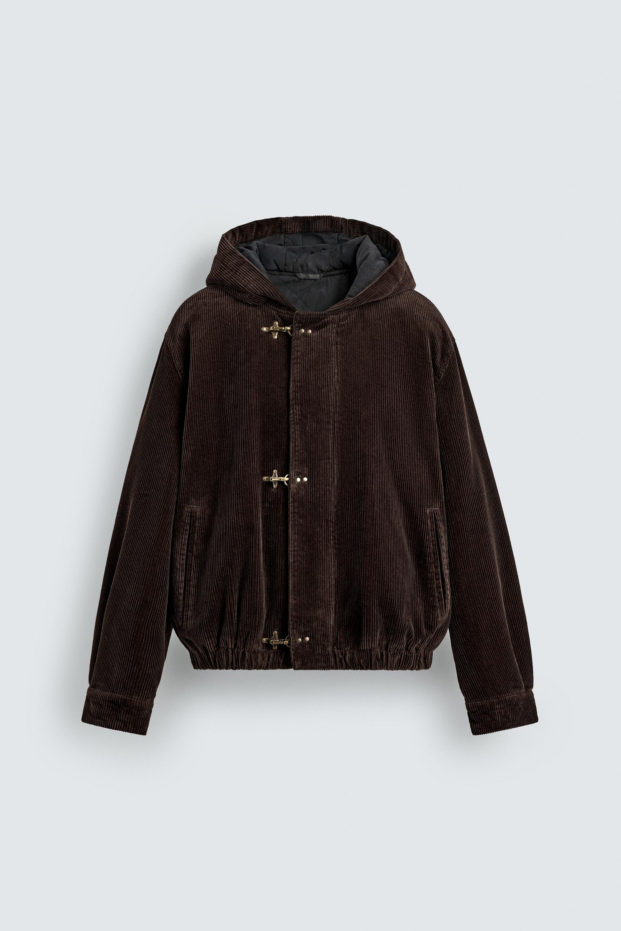 CORDUROY HOODIE FIREMAN CLASP JACKET | Zara Canada