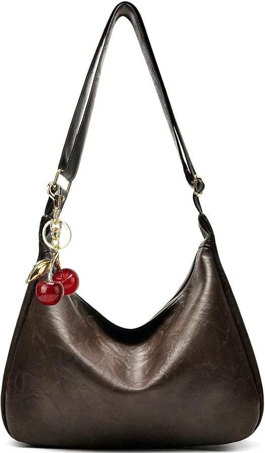 Hobo Bags for Women Leather,Foldable Slouchy Shoulder Purse Crossbody Handbag,Soft Vegan Brown To... | Amazon (US)