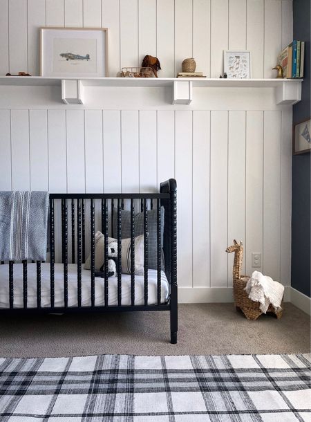 Boy nursery update with this perfect Jenny Lind wood crib and plaid rug🤍 

#LTKhome #LTKFind