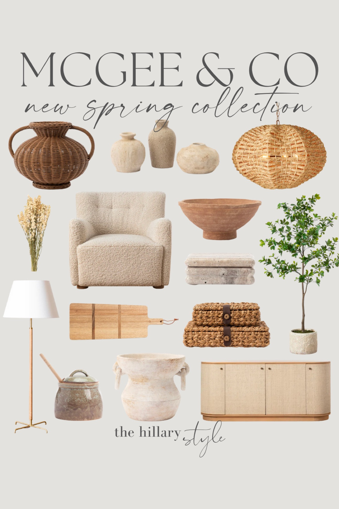 New Spring Collection at McGee & Co!

Vase. Bowl. Pendant light. Accent chair. Decorative box. Tree. Sideboard. Floor lamp. Greenery. 

#LTKhome #LTKsalealert #LTKstyletip