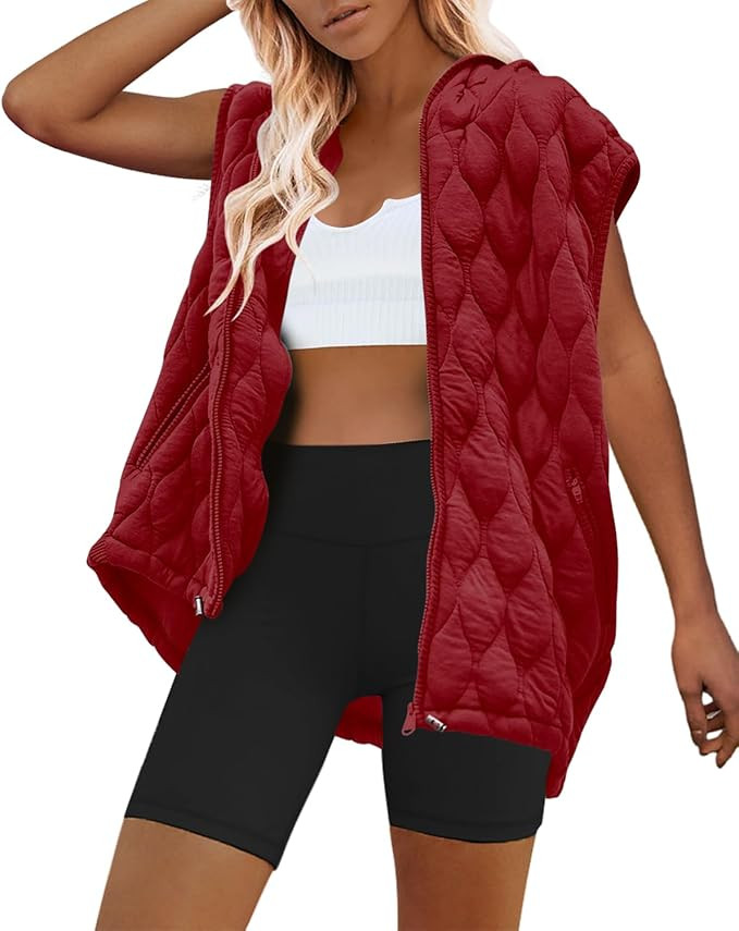 SENSERISE Womens Oversized Puffer Vest Sleeveless Quilted Jacket Zip Up Hooded Puffy Vest Winter ... | Amazon (US)