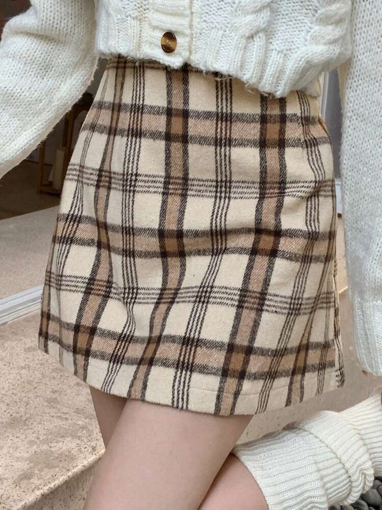 DAZY Plaid Print Straight Skirt Fall Skirts | SHEIN