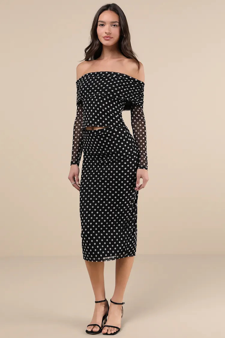 Notoriously Cute Black Polka Dot Mesh Midi Skirt | Lulus