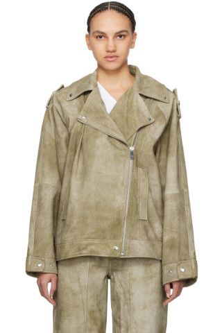 Taupe Faded Leather Jacket | SSENSE