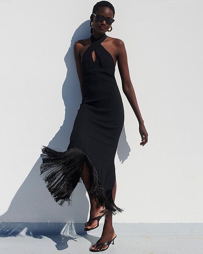 Collection halter-neck fringe-hem dress in crepe | J. Crew US