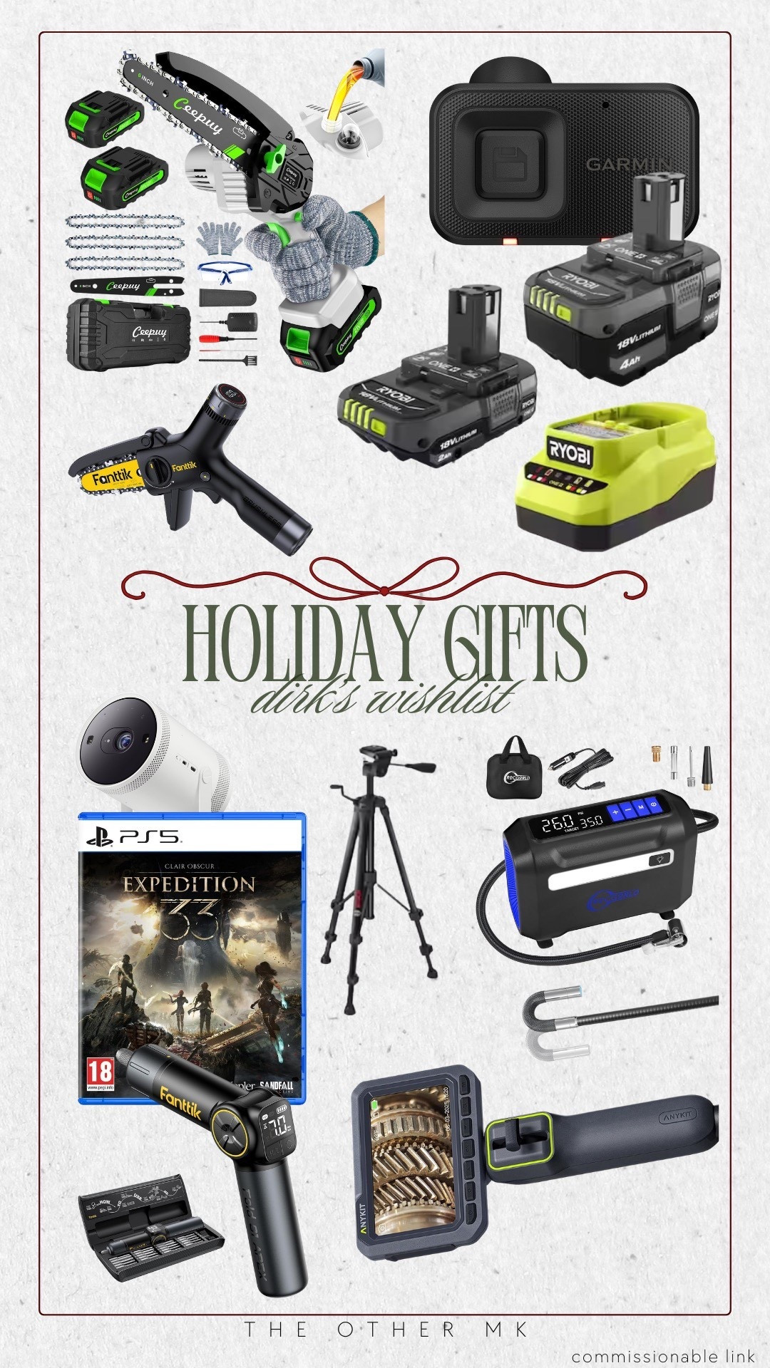 Holiday Gifts — Dirks Wishlist!!! 

ps5 games, tripod, dashcam, portable projector, portable air compressor, borescope camera, mini chainsaw, screwdriver, lithium batteries, gift guide, holiday gifts, gifts for him

#LTKSeasonal #LTKHoliday #LTKGiftGuide
