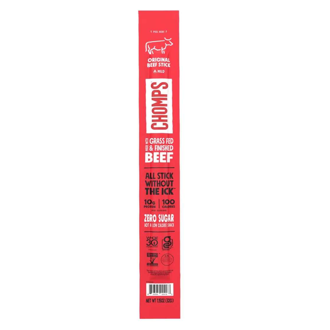 Chomps Grass-Fed And Finished Original Beef Snack Stick, 10g Protein - Walmart.com | Walmart (US)