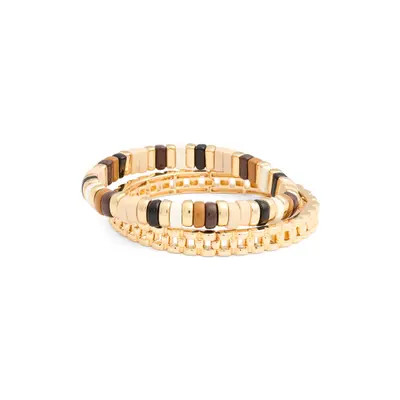 Nordstrom Set of 2 Assorted Stretch Bracelets in Black Multi- Silver- Gold at Nordstrom | Nordstrom
