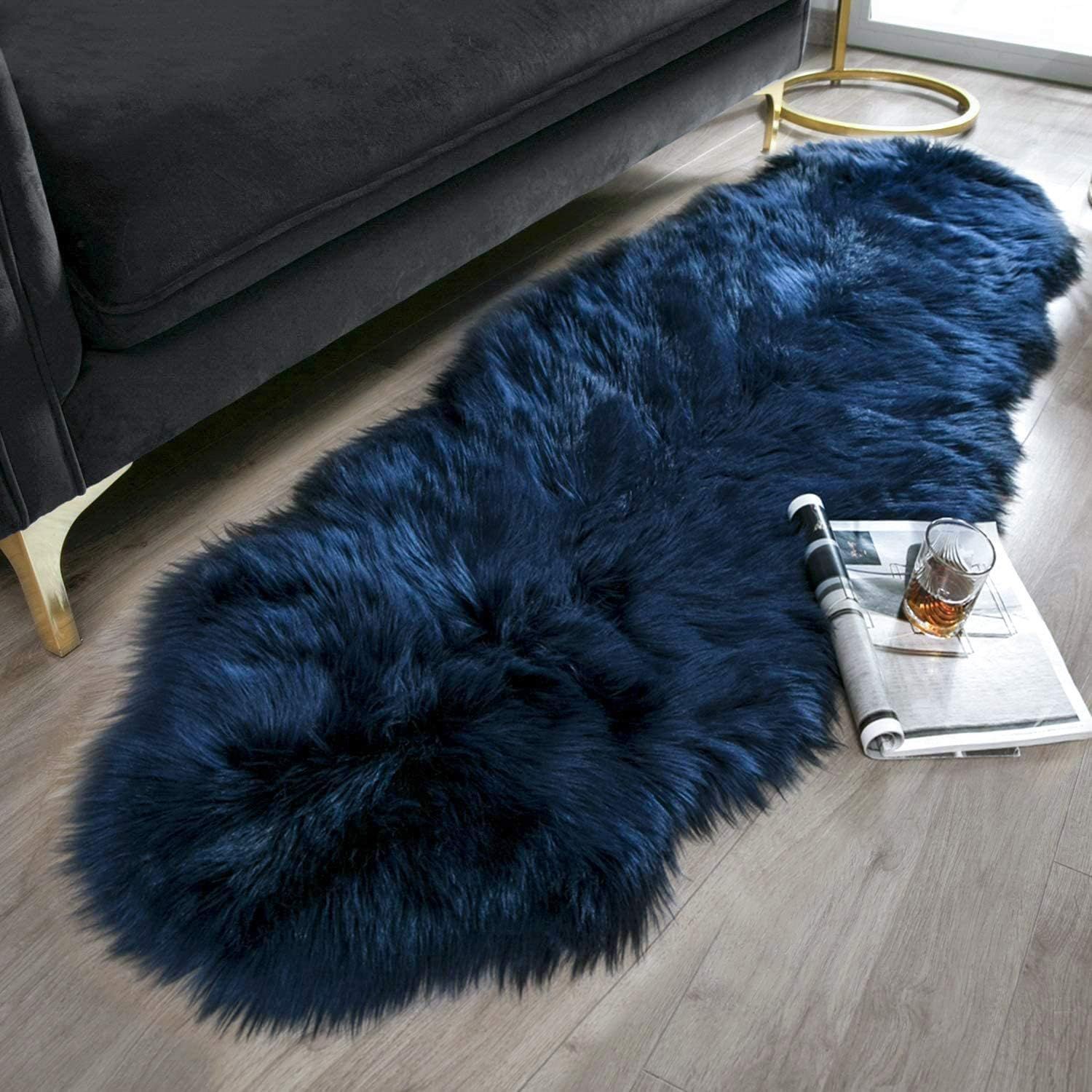 Ashler Soft Faux Sheepskin Fur Chair Couch Cover Navy Blue Area Rug for Bedroom Floor Sofa Living... | Amazon (US)
